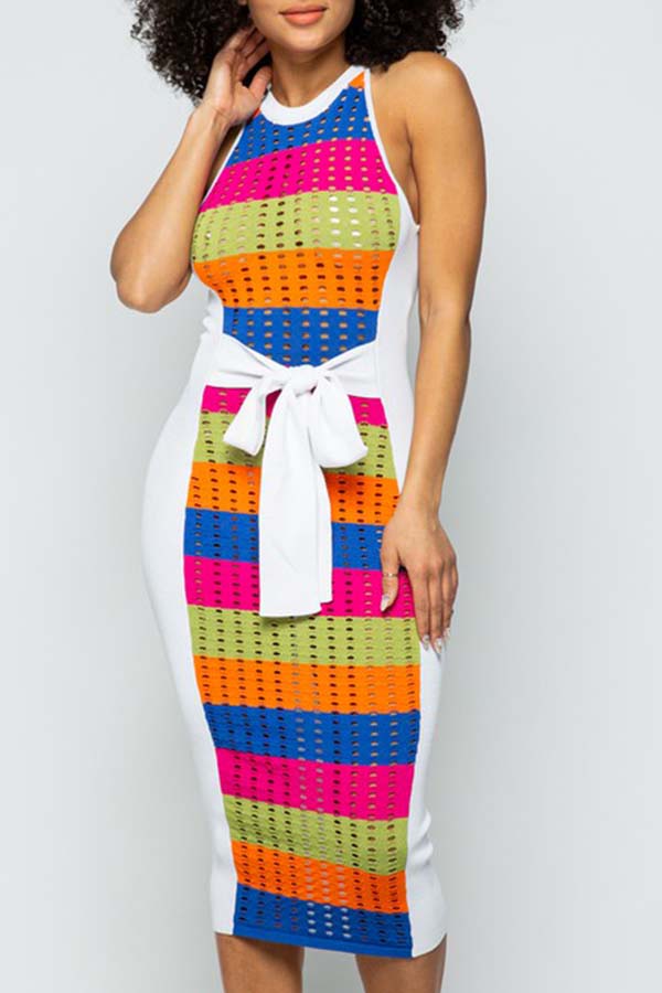 

Lovely Chic Hollow-out White Knee Length Dress
