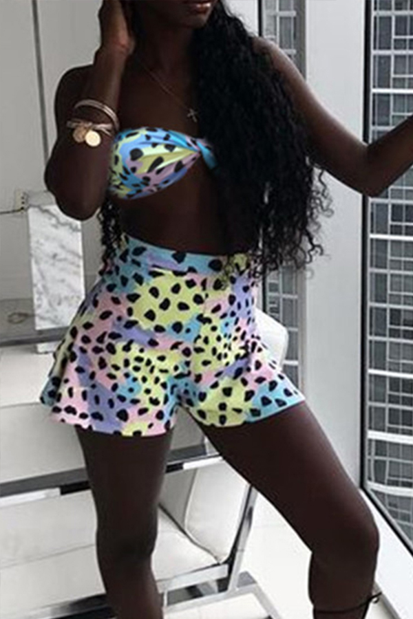 

Lovely Sexy Print Baby Blue Two-piece Shorts Set