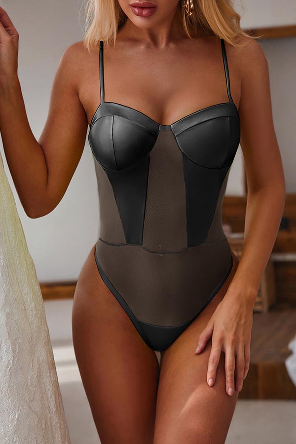 

Lovely Patchwork Black One-piece Swimsuit