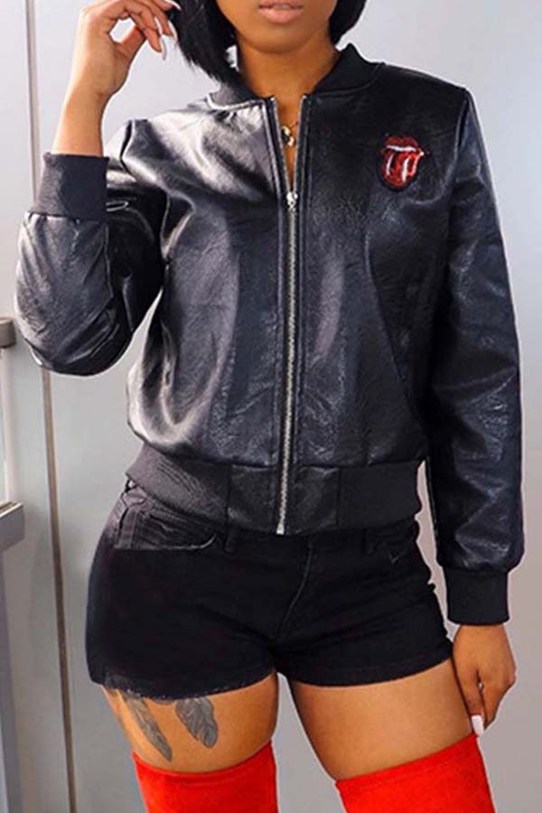 

Lovely Leisure Lip Patchwork Black Coat