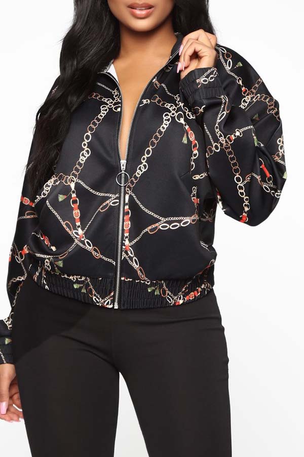 

Lovely Chic Print Black Coat
