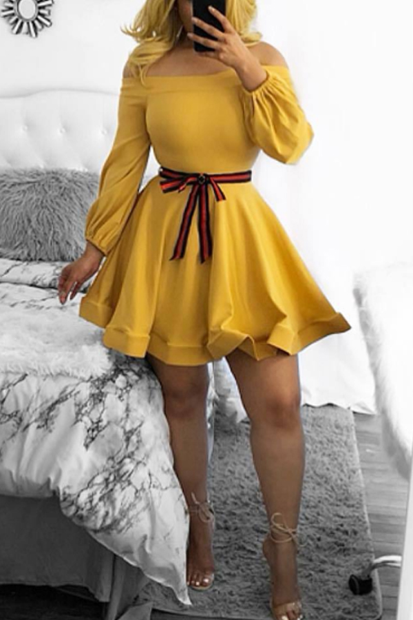

Lovely Casual Patchwork Yellow Mini Dress