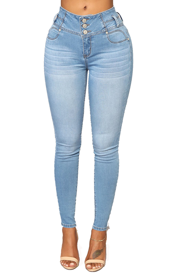 Lovely Casual Button Skinny Baby Blue Jeans_Jeans_Bottoms ...