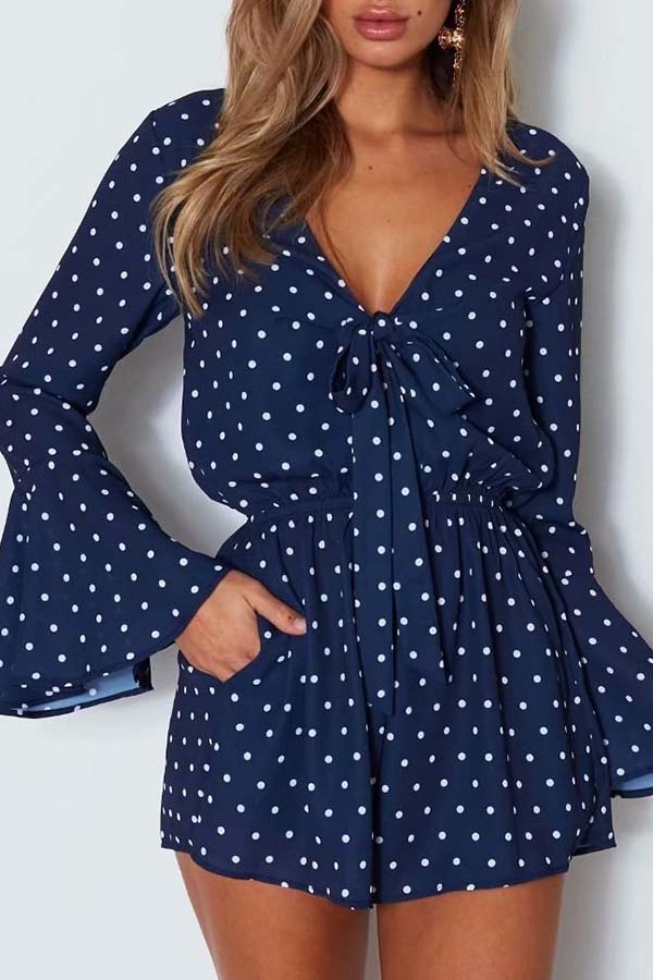 

Lovely Chic Dot Print Navy Blue One-piece Romper