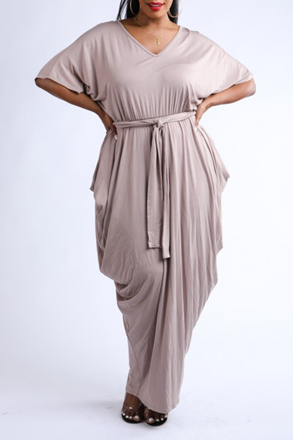 

Lovely Casual Loose Apricot Ankle Length Dress