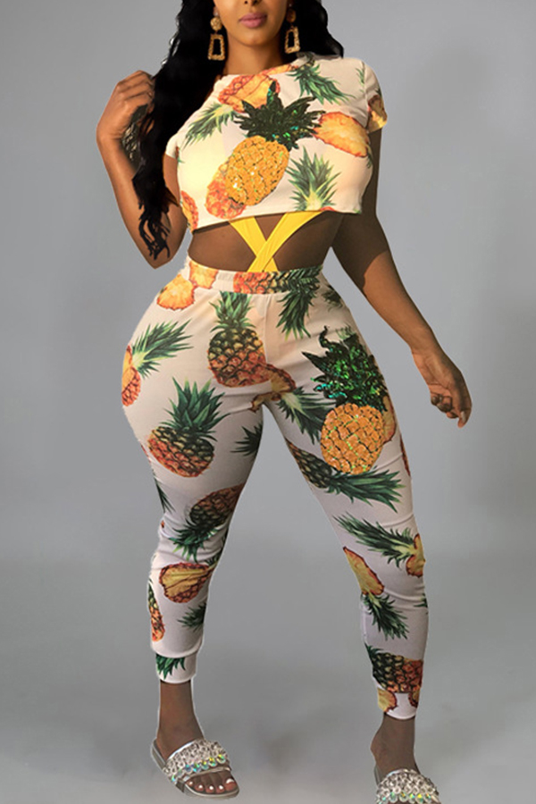 

Lovely Casual Print White Two-piece Pants Set