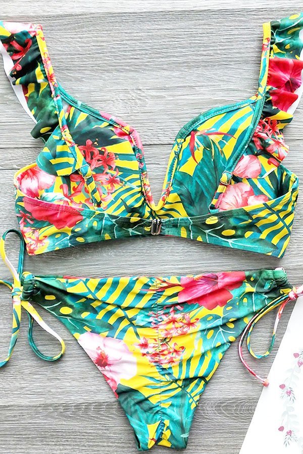 Lovely Print Yellow Bathing Suit Two-piece Swimsuit_Bikinis_Swimsuit ...