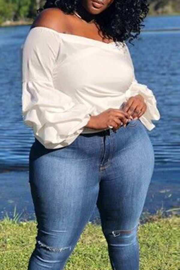 

LW Plus Size Casual Basic Skinny White Blouse
