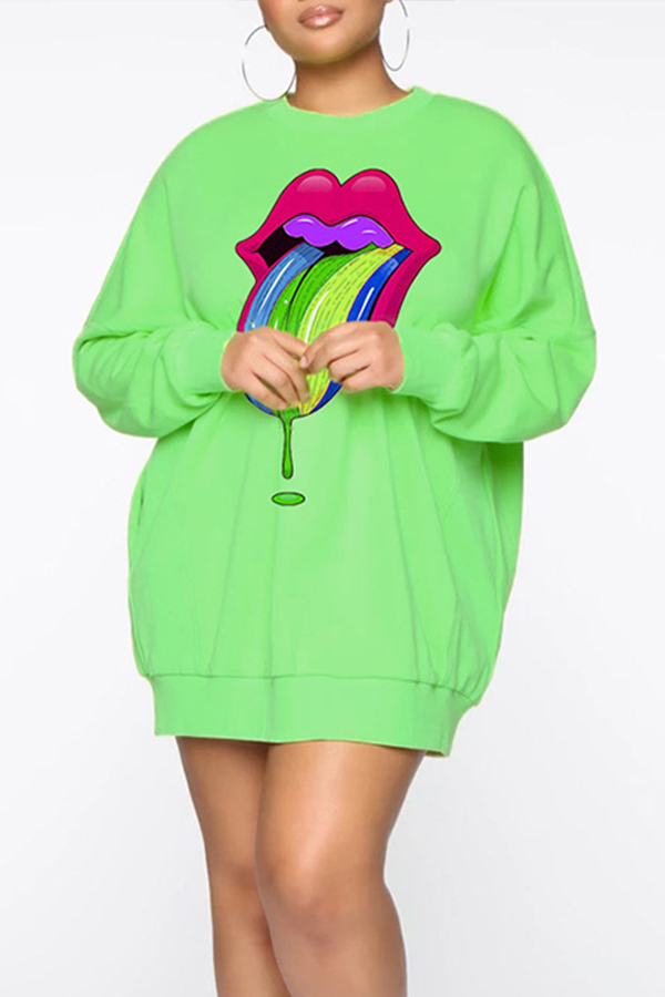 

Lovely Casual Lip Print Green Plus Size Hoodie