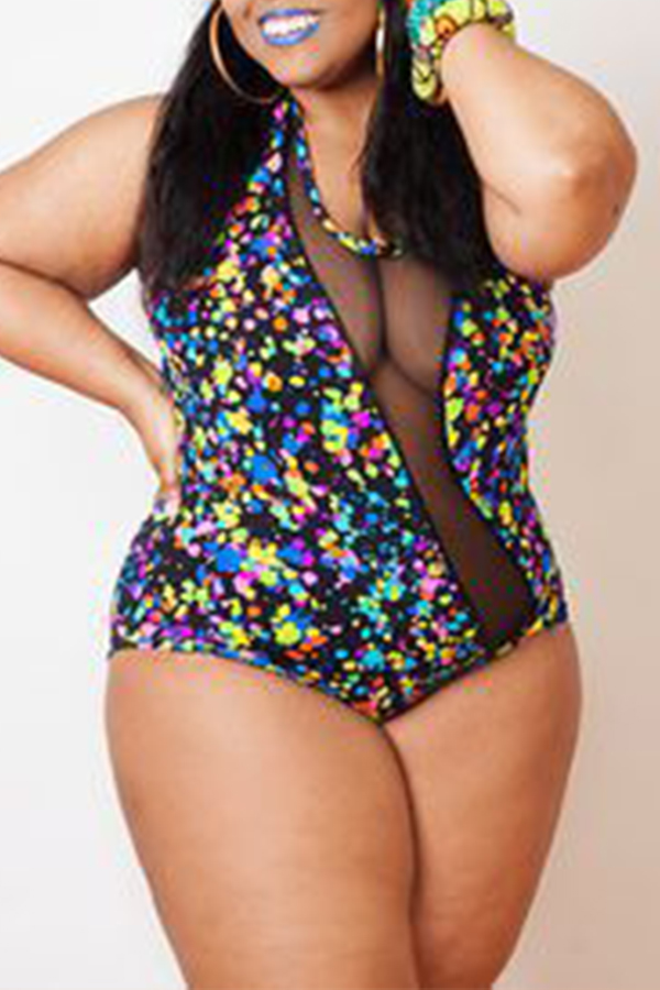 

Lovely Patchwork Black Bathing Suit Plus Size One-piece Swimsuit