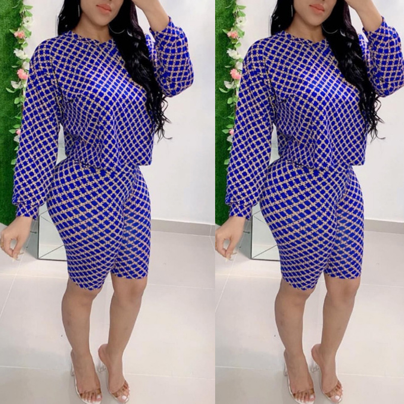 

Lovely Casual Plaid Print Blue Two-piece Shorts Set