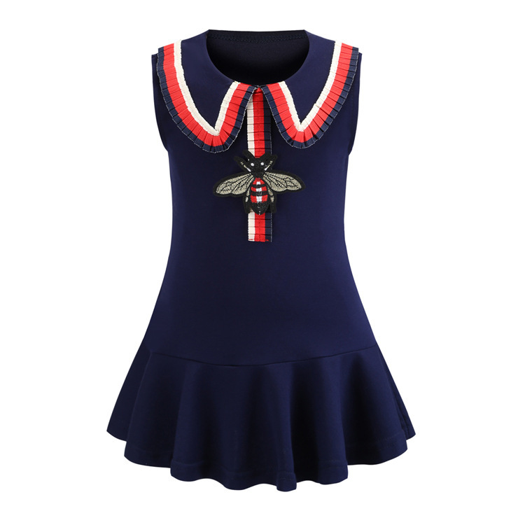 

Lovely Chic Patchwork Dark Blue Girl Knee Length Dress