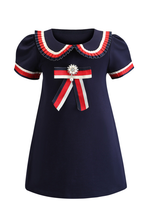 

Lovely Sweet Bow-Tie Dark Blue Girl Knee Length Dress