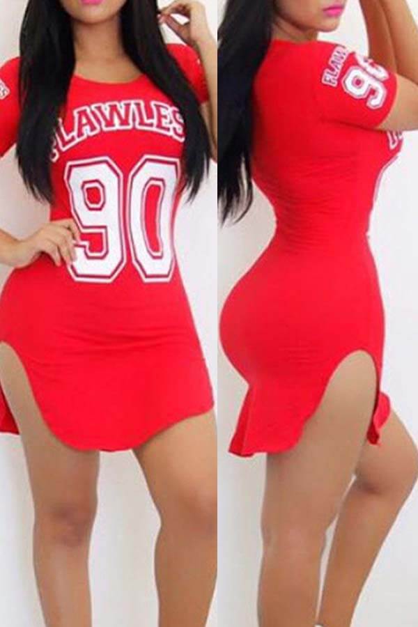 

Lovely Casual Letter Print Red Mini Dress