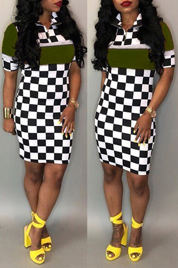 

Lovely Trendy Patchwork Green Knee Length Dress