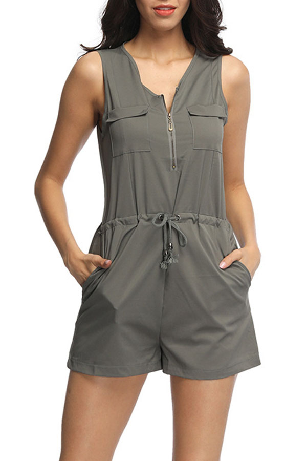 

Lovely Casual Zipper Loose Army Green One-piece Romper