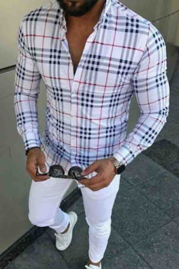 

Lovely Casual Grid Print White Shirt