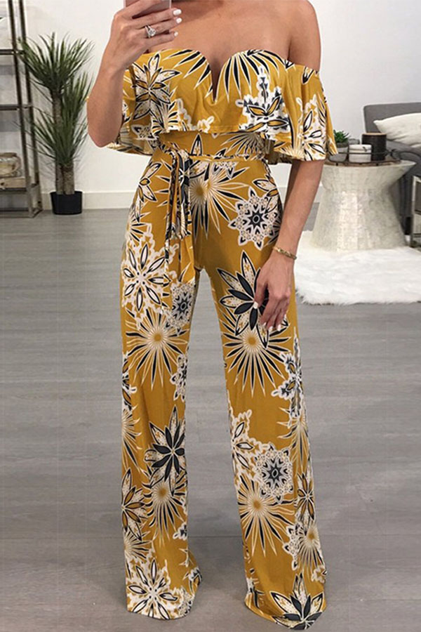 

Lovely Chic Flounce Print Yellow One-piece Jumpsuit