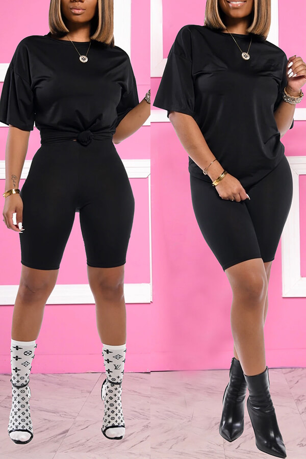 

LW Trendy Basic Black Two-piece Shorts Set