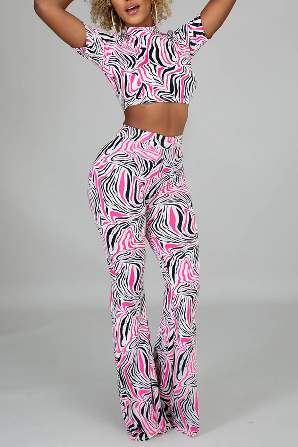 

Lovely Casual Print Pink Two-piece Pants Set