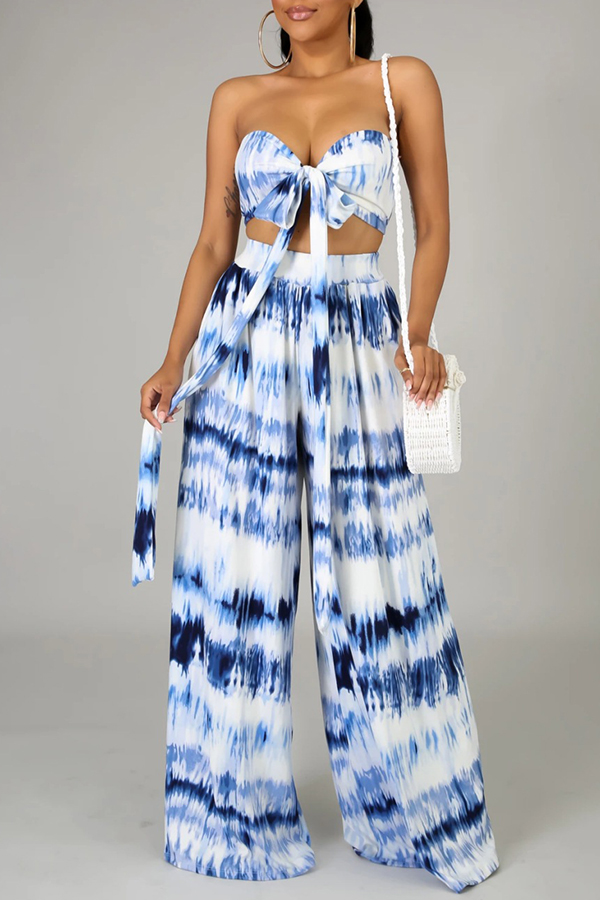 

Lovely Casual Tie-dye Blue Two-piece Pants Set