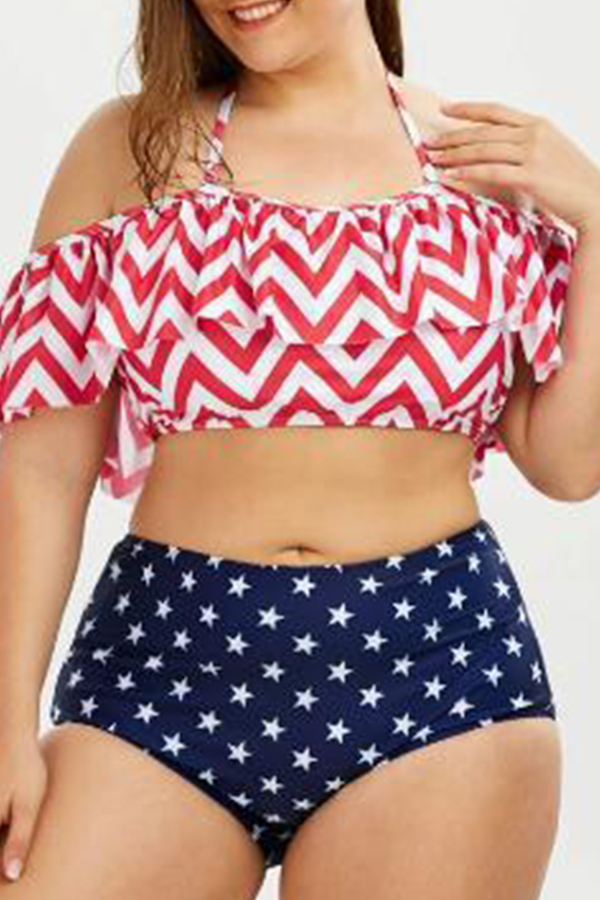 

Lovely Print White Bathing Suit Plus Size Two-piece Swimsuit