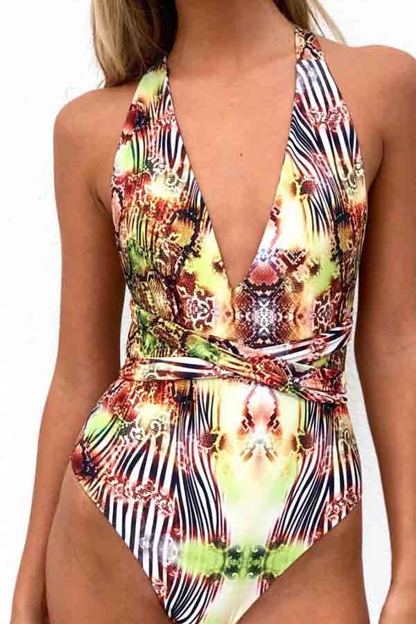 

Lovely Print Multicolor Bathing Suit One-piece Swimsuit, Multi