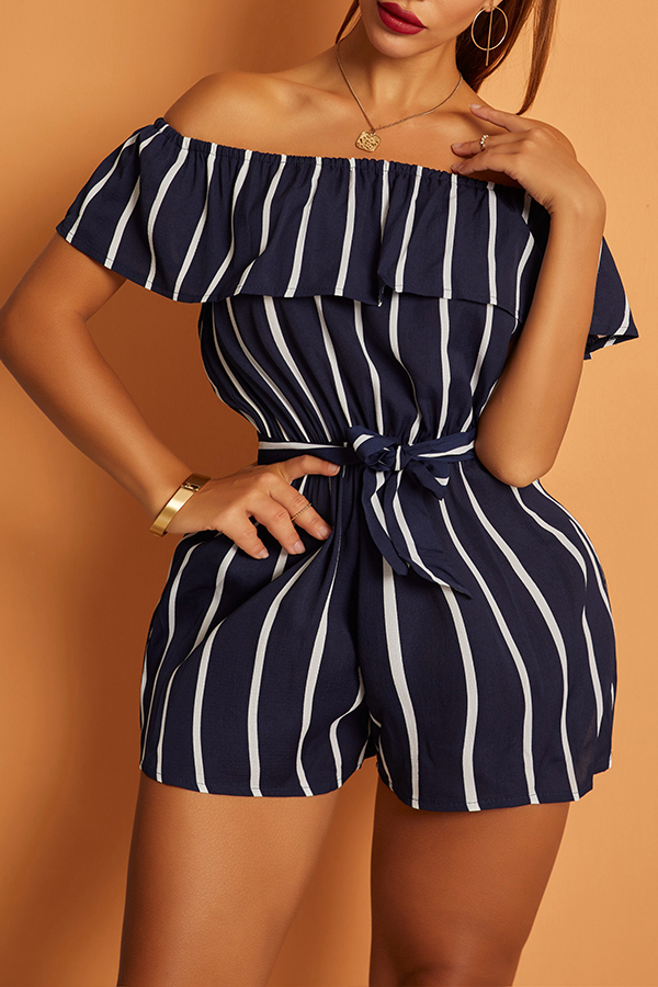 

Lovely Bohemian Striped Black One-piece Romper, Blue