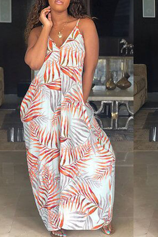 

Lovely Bohemian Print Loose Red Maxi Dress