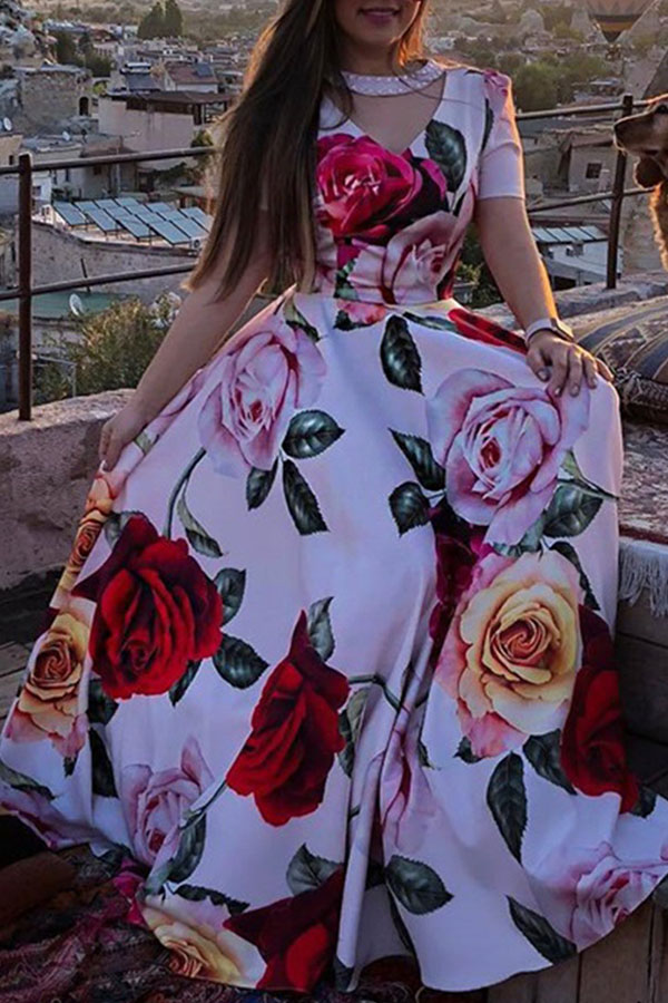 

Lovely Bohemian Print Multicolor Maxi Dress, Multi
