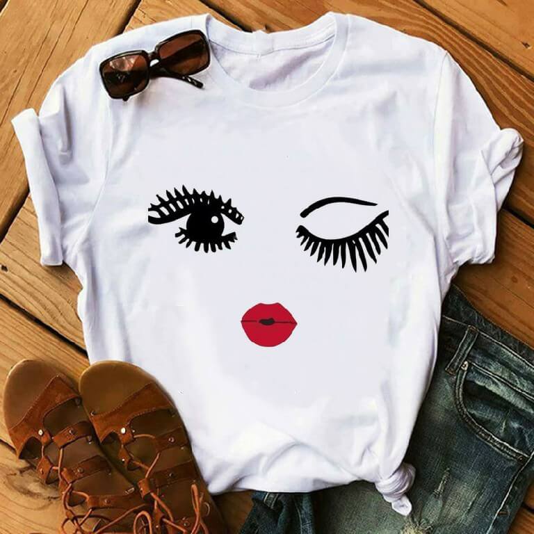 

Lovely Plus Size Casual Eye Print White T-shirt