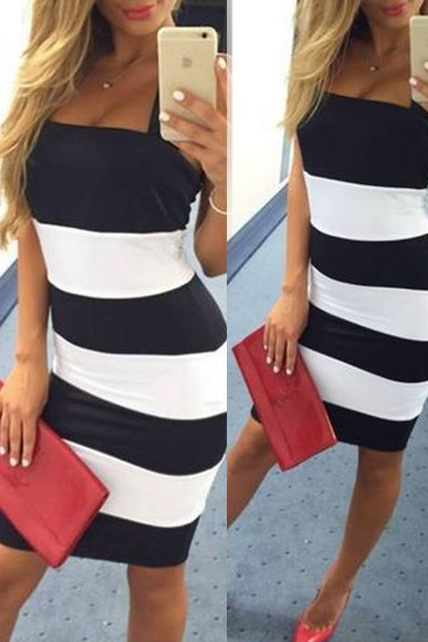 

Lovely Casual Striped White Mini Dress, White stripe