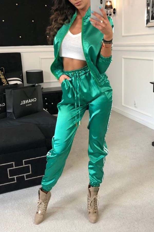

Lovely Casual Patchwork Green Two-piece Pants Set