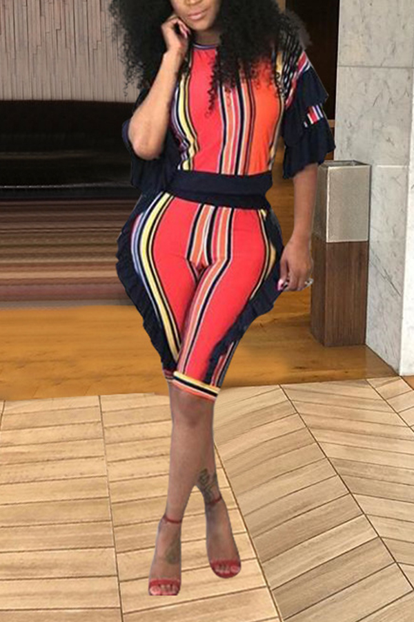 

Lovely Trendy Flounce Design Red Two-piece Shorts Set
