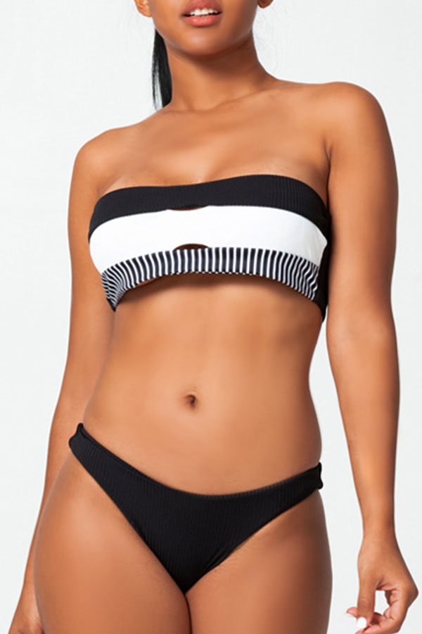 Lovely Patchwork Black Bathing Suit Two-piece Swimsuit