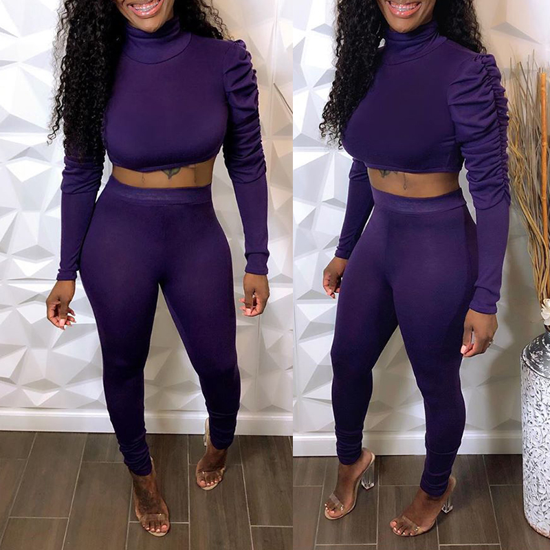 

Lovely Casual Basic Skinny Purple Two-piece Pants Set
