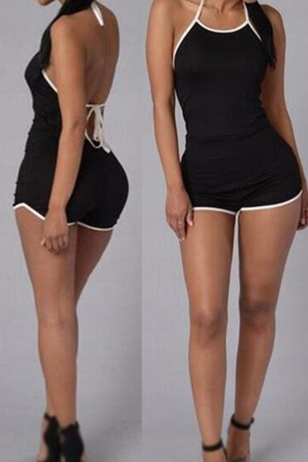 

Lovely Casual Backless Black One-piece Romper