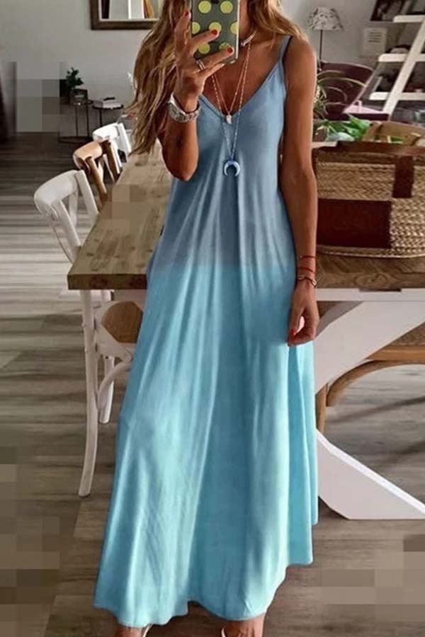 

Lovely Casual Gradual Change Blue Ankle Length Dress