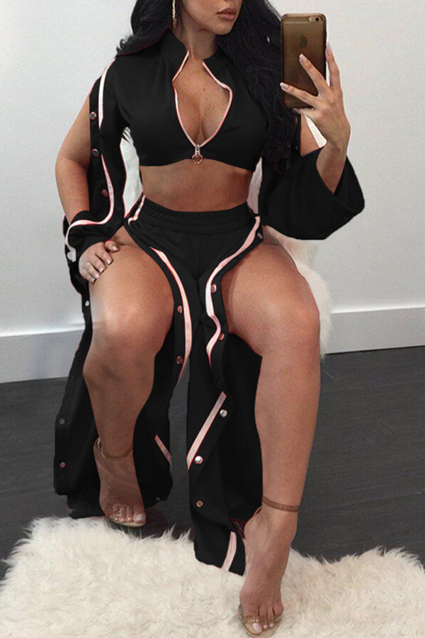 

Lovely Trendy Side High Slit Black Two-piece Pants Set