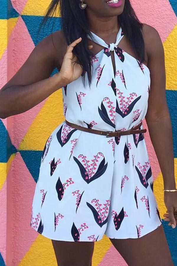 

Lovely Trendy Print White One-piece Romper
