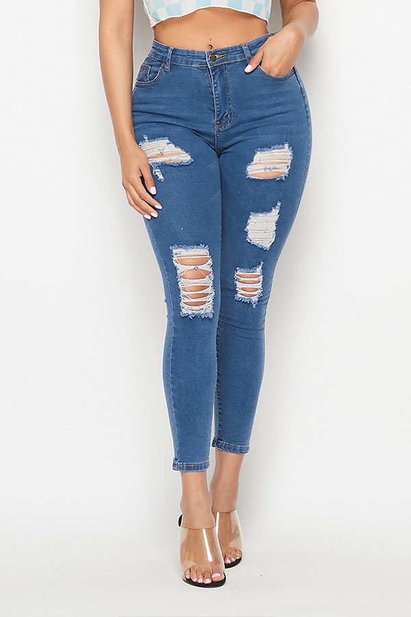

Lovely Casual Broken Hole Blue Jeans