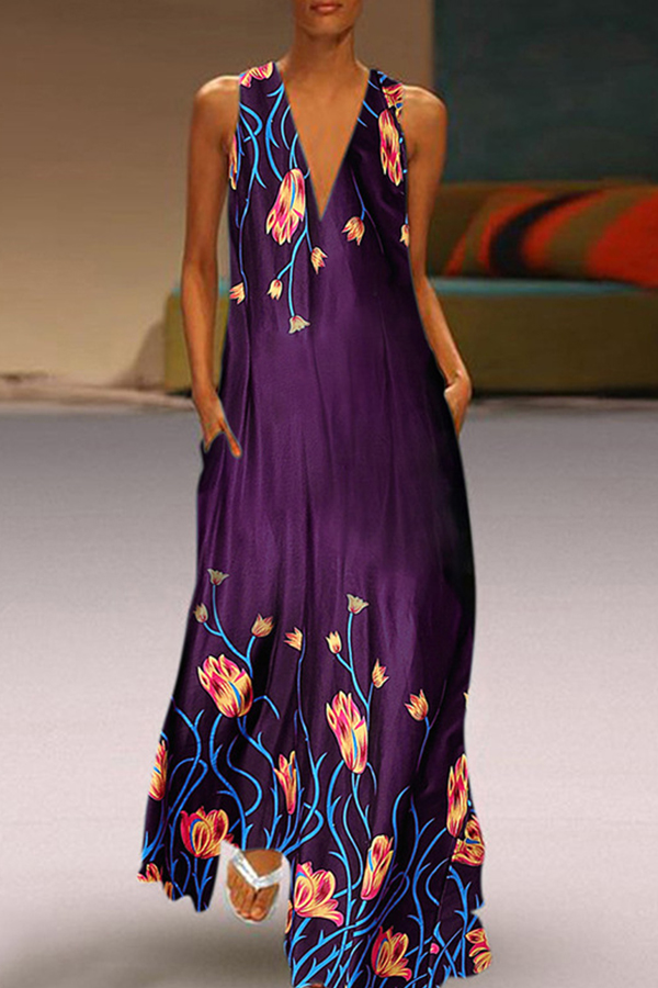 

Lovely Bohemian Print Purple Maxi Dress