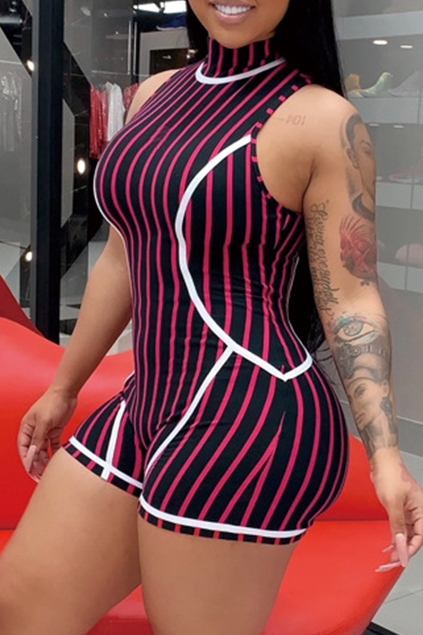 

Lovely Trendy Striped Rose Red One-piece Romper