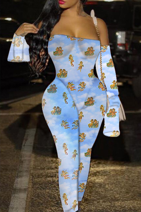 

Lovely Trendy Print Blue One-piece Jumpsuit