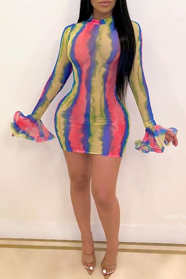 

Lovely Trendy Striped Print Multicolor Mini Dress, Multicolor stripe