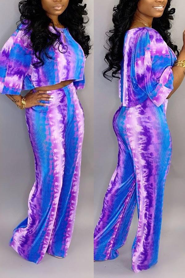 

Lovely Leisure Tie-dye Purple Two-piece Pants Set