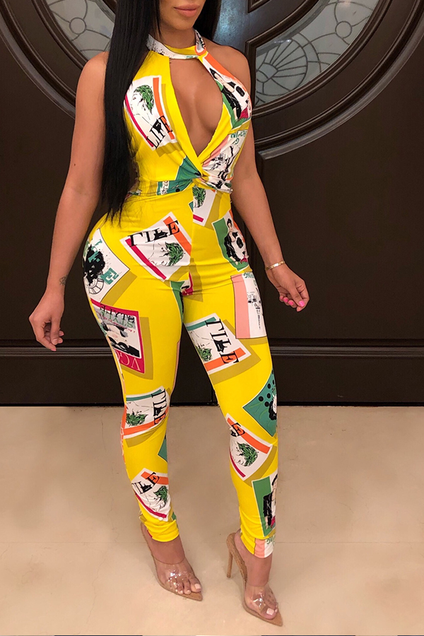 

Lovely Trendy Print Yellow One-piece Jumpsuit