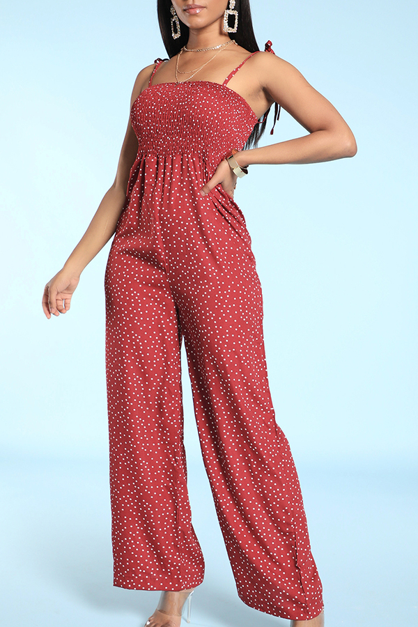 

Lovely Trendy Dot Print Wine Red One-piece Jumpsuit(Nonelastic