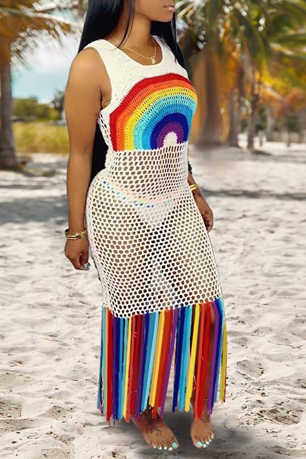 

Lovely Patchwork White Plus Size Cover-up