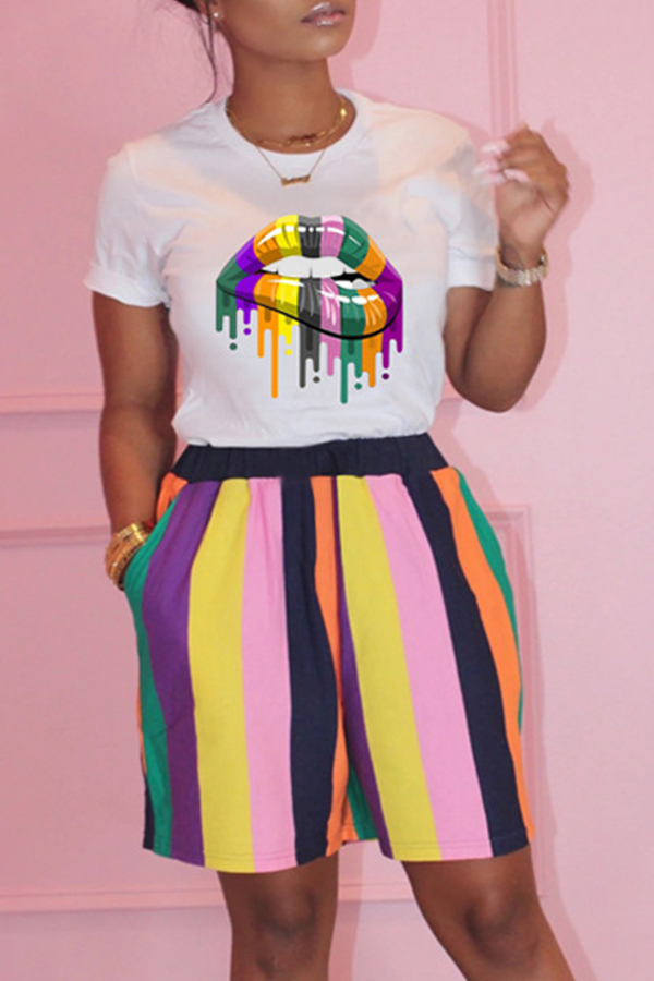 

Lovely Casual Striped Print Black Two-piece Shorts Set